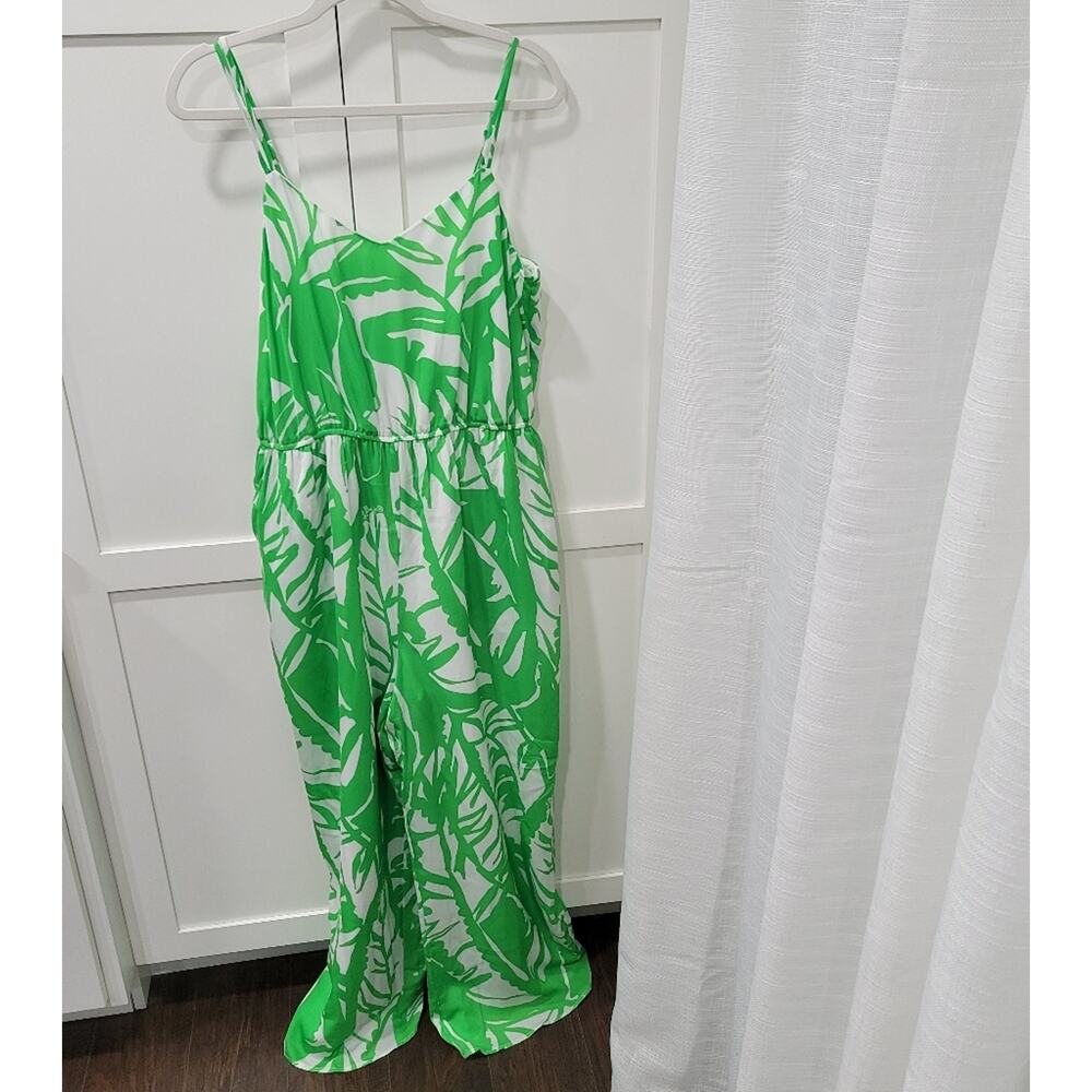 Lilly Pulitzer for Target Green White Boom Boom Wide Leg Jumpsuit Size Large